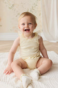 Combinaison ludique en coton-élasthanne jaune citron avec encolure à volants et boutons-pression bombés pour bébés et petites filles