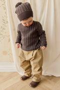 Pull en coton tricoté losanges marron café douillet avec poignets côtelés pour bébés et enfants (pour superposer)