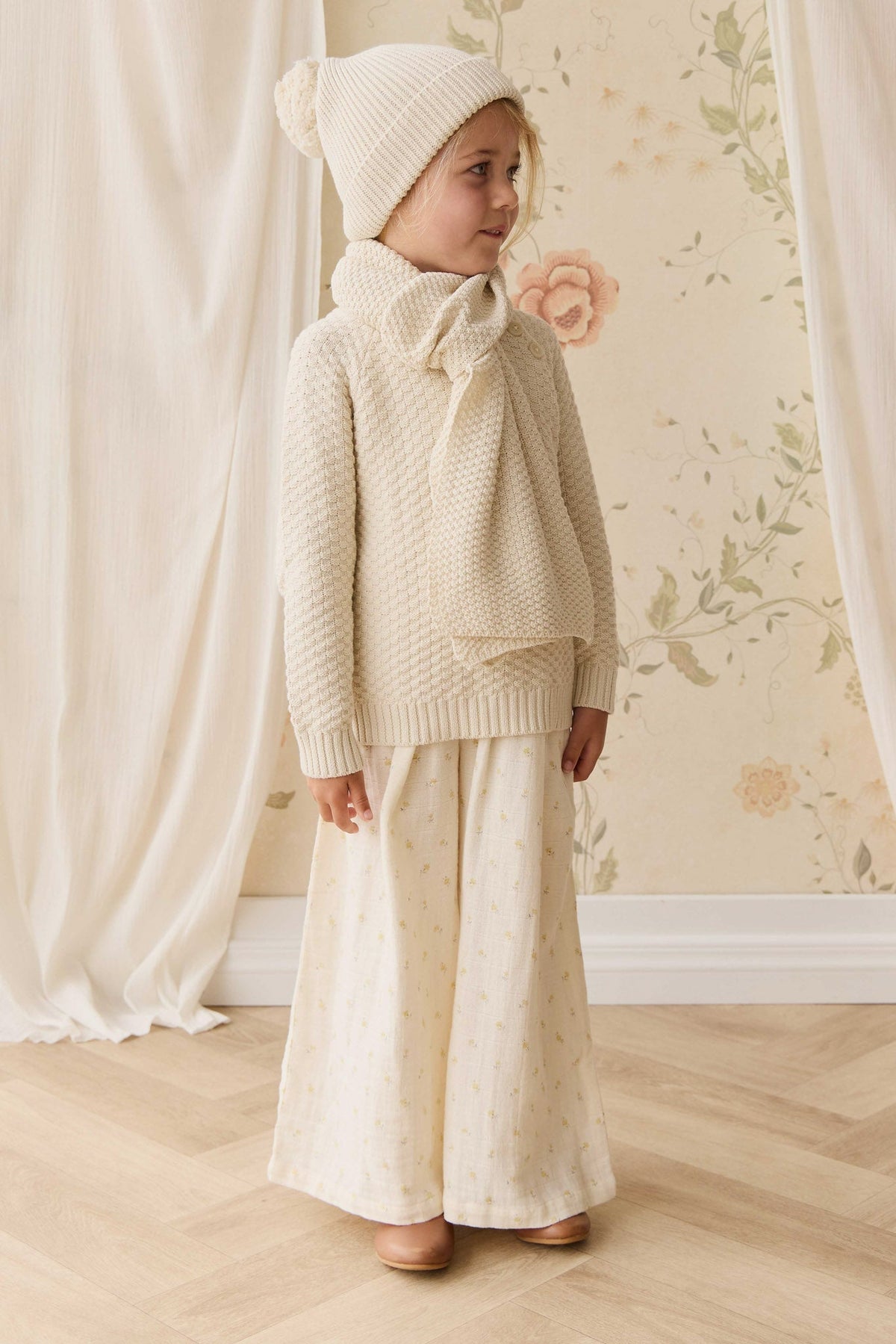Écharpe en Coton Doux Tricoté Vanille pour Bébés et Enfants Chaleur