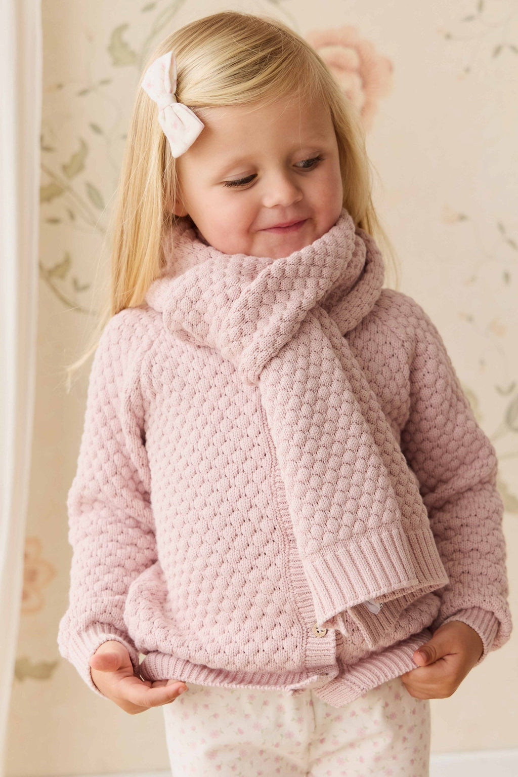Écharpe en coton tricoté chiné rose pastel doux pour garder bébé et enfant au chaud