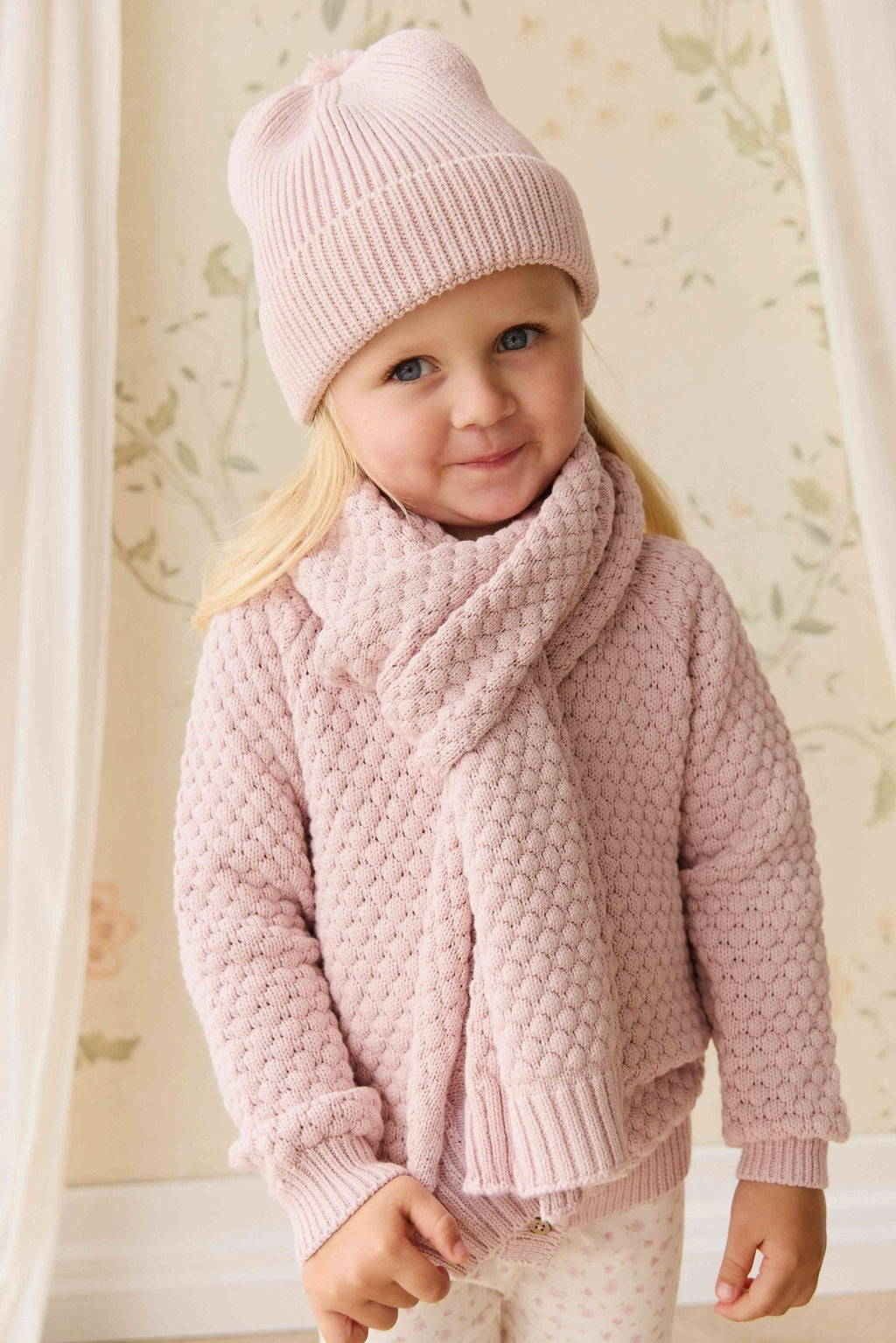Écharpe en coton tricoté chiné rose pastel doux pour garder bébé et enfant au chaud