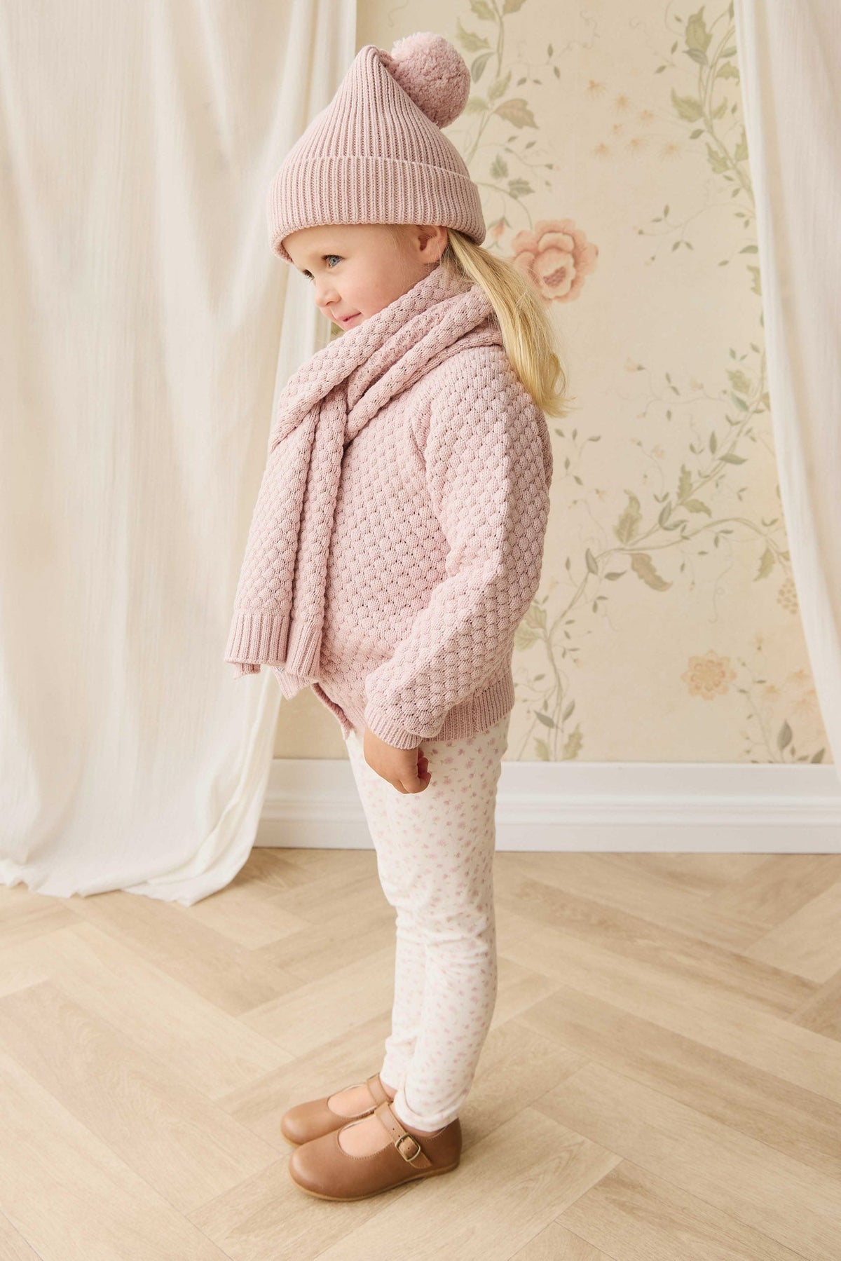 Écharpe en coton tricoté chiné rose pastel doux pour garder bébé et enfant au chaud