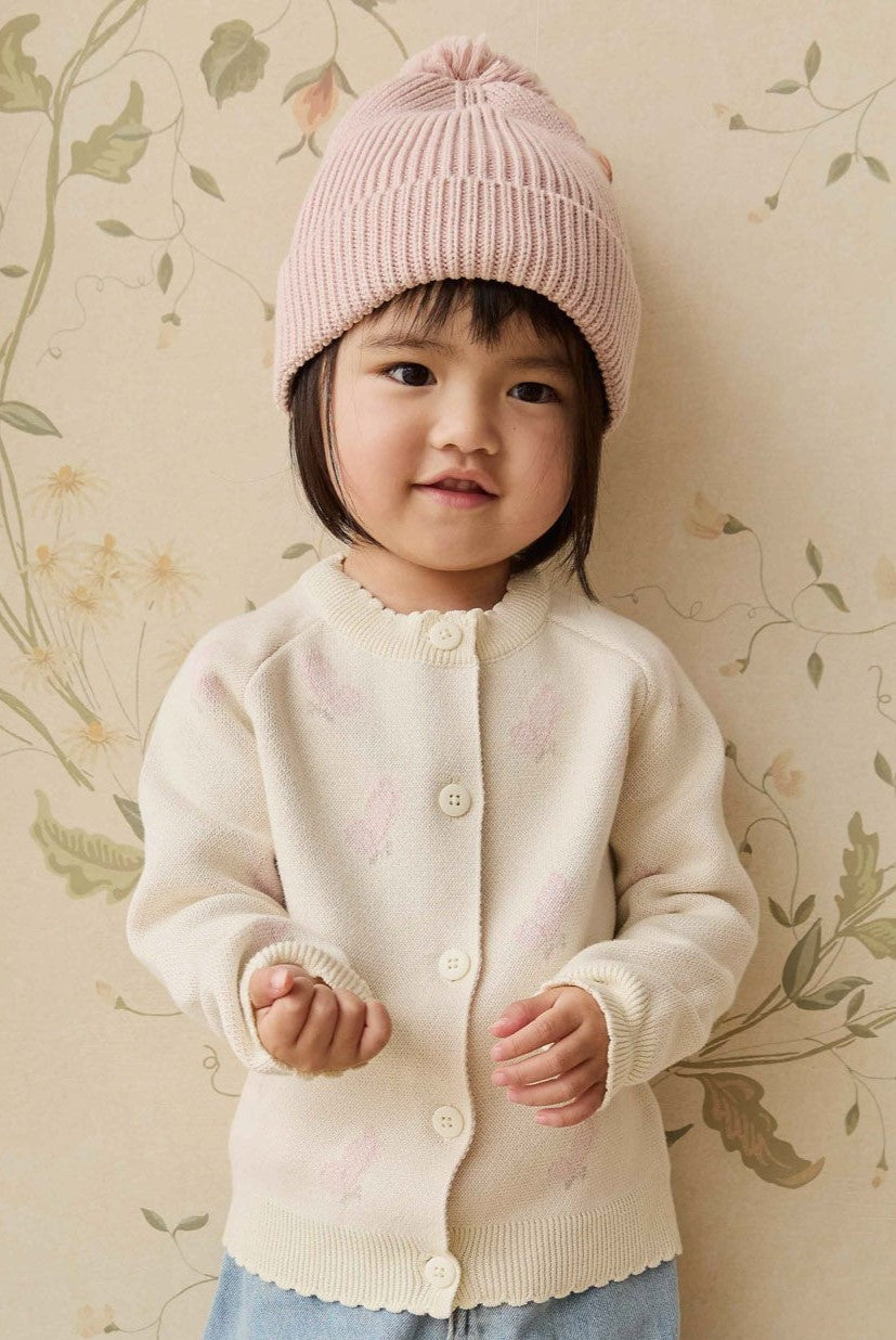 Cardigan en coton jacquard papillons pour fille avec volant et boutonnage