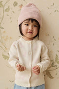 Cardigan en coton jacquard papillons pour fille avec volant et boutonnage
