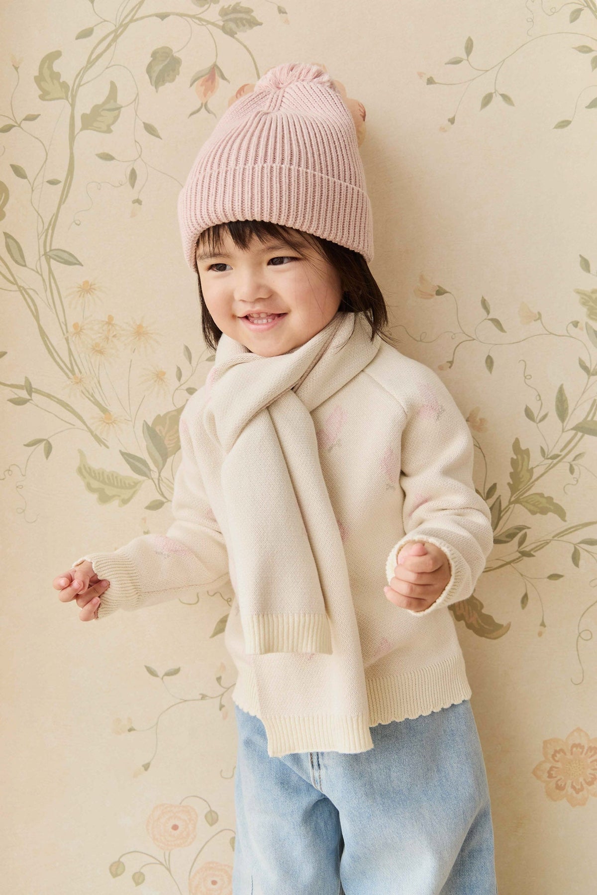 Cardigan en coton jacquard papillons pour fille avec volant et boutonnage