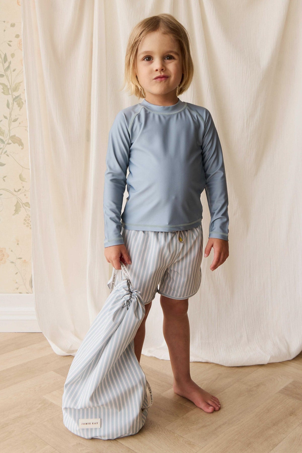 Sac de natation sportif en polyester recyclé à rayures variées bleu  avec cordon de serrage pour enfants