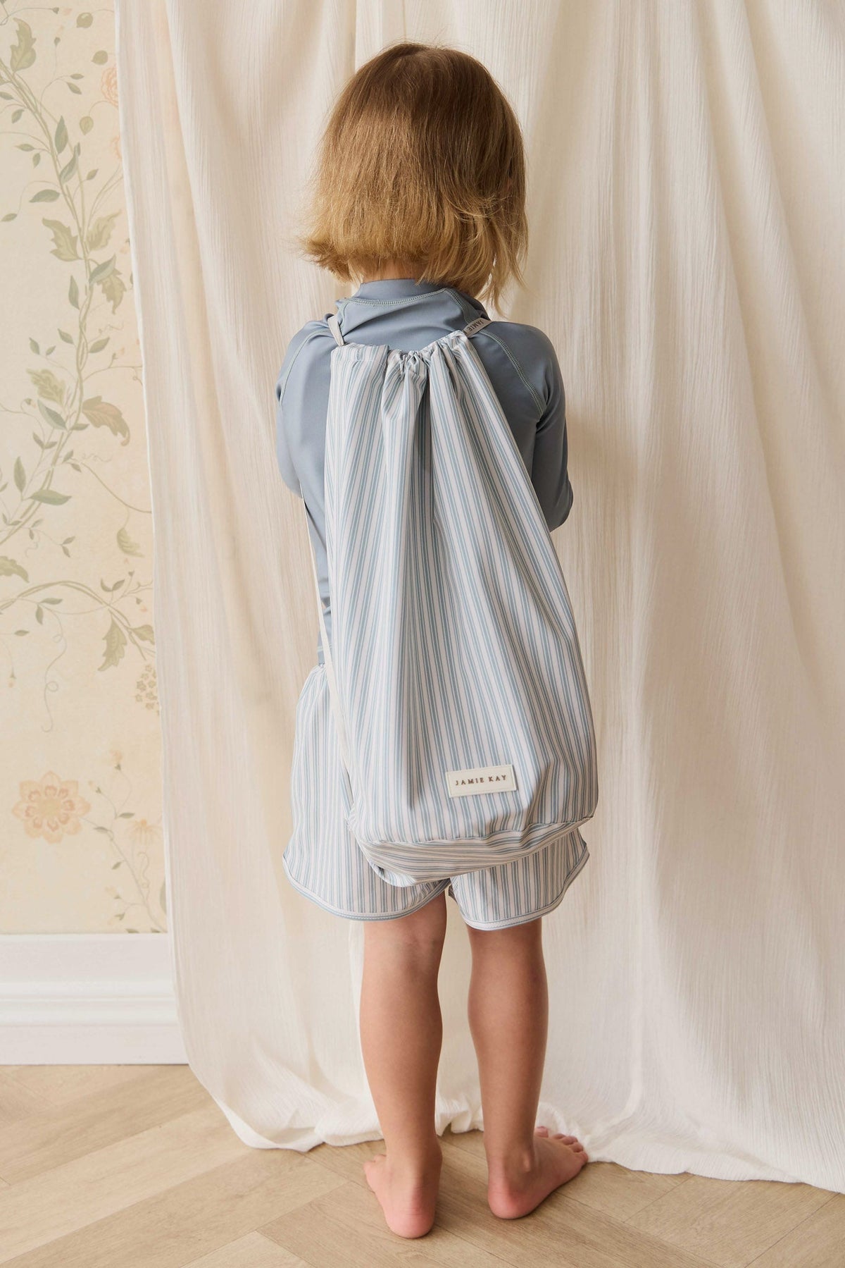 Sac de natation sportif en polyester recyclé à rayures variées bleu  avec cordon de serrage pour enfants