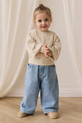 Pull en coton tricoté texturé vanille douce avec manches bouffantes pour bébés et filles, usage quotidien