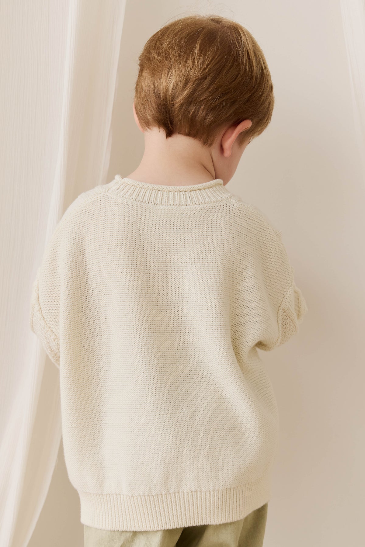 Pull en coton doux blanc nuage à torsades avec poignets côtelés pour bébé et enfant (superposition)