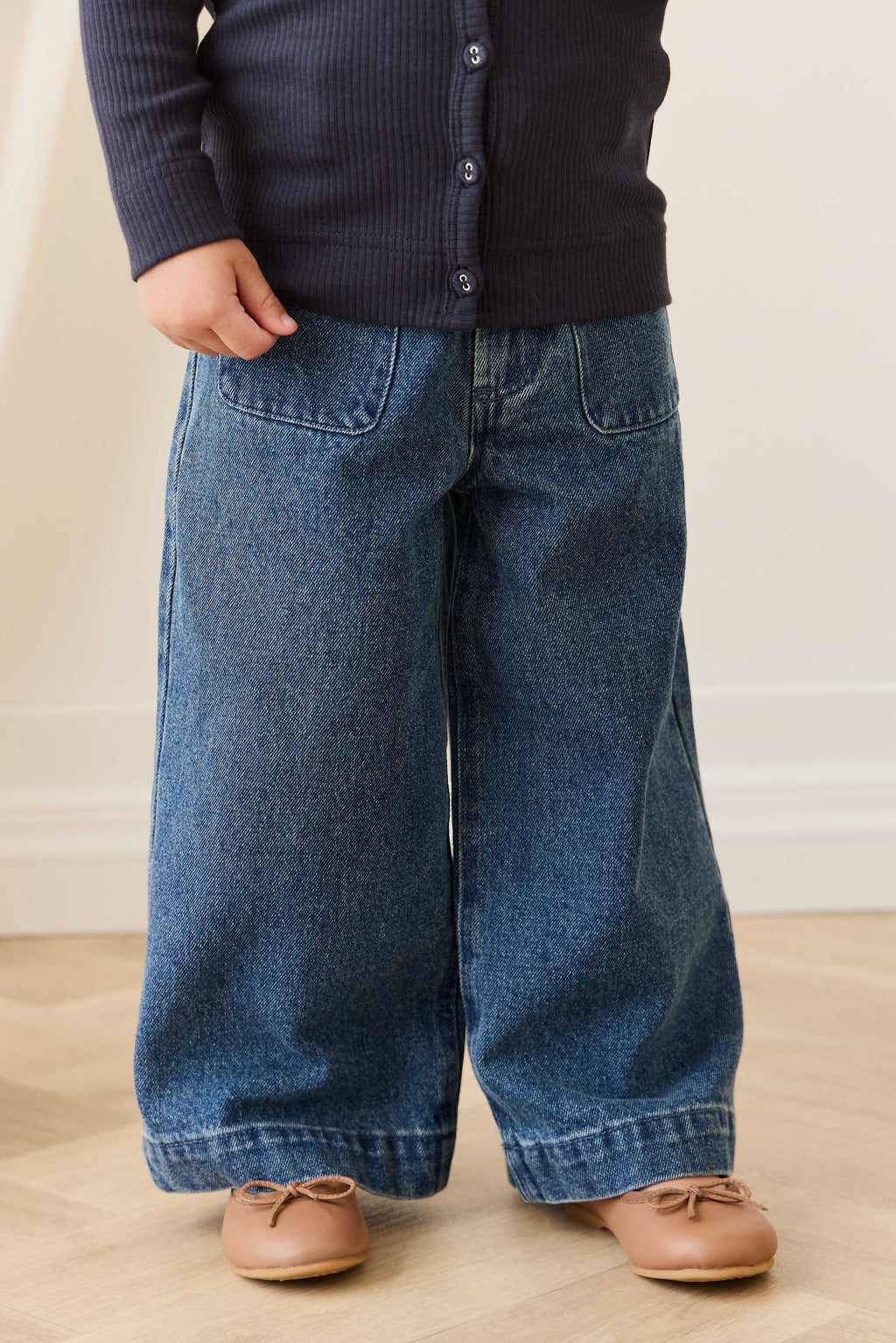 Pantalon large en jean classique décontracté en coton-élasthanne avec poches avant pour enfants