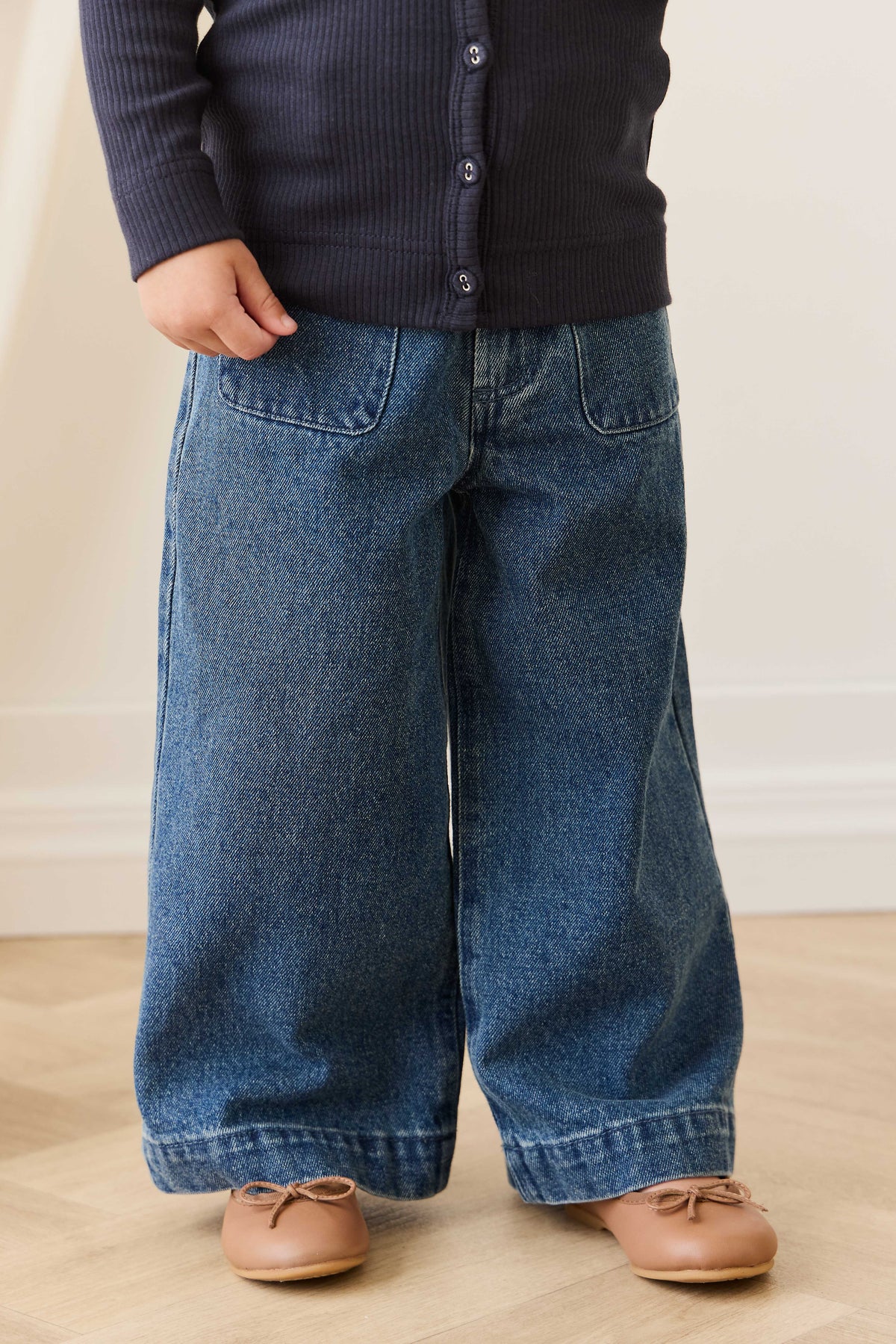 Pantalon large en jean classique décontracté en coton-élasthanne avec poches avant pour enfants