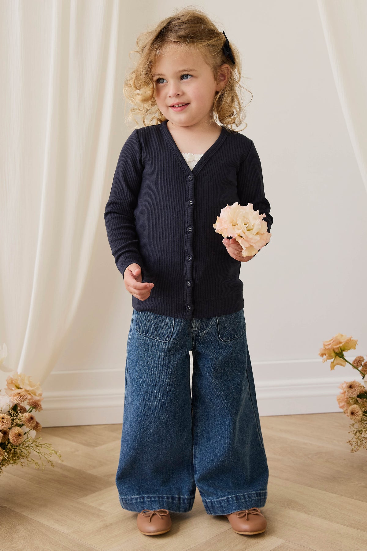 Pantalon large en jean classique décontracté en coton-élasthanne avec poches avant pour enfants