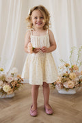 Robe en mousseline de coton biologique imprimé rose floral « Floaty Willow » à bretelles nouées pour filles