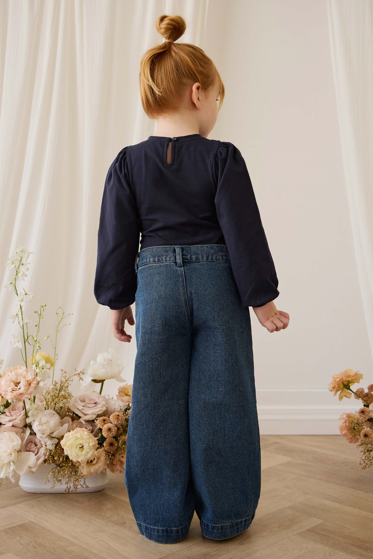 Haut élégant à manches longues bouffantes en coton Pima avec poignets élastiqués pour bébés et filles