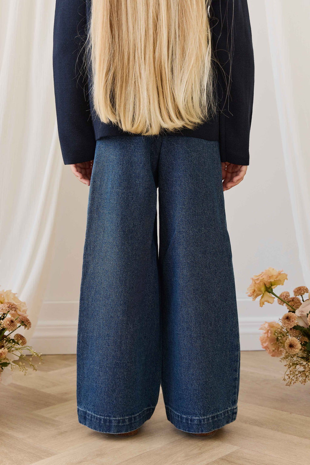 Pantalon large en jean classique décontracté en coton-élasthanne avec poches avant pour enfants