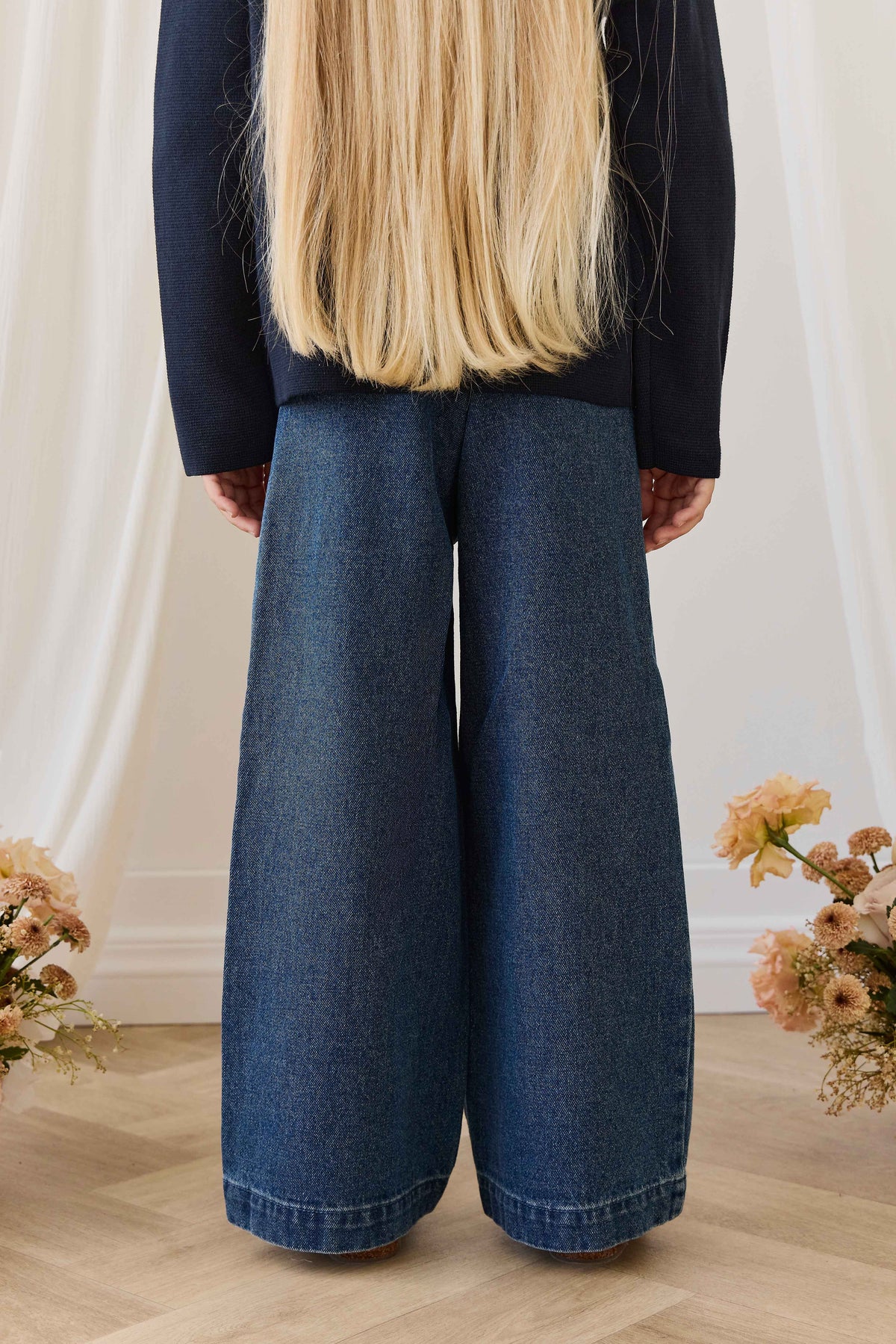 Pantalon large en jean classique décontracté en coton-élasthanne avec poches avant pour enfants