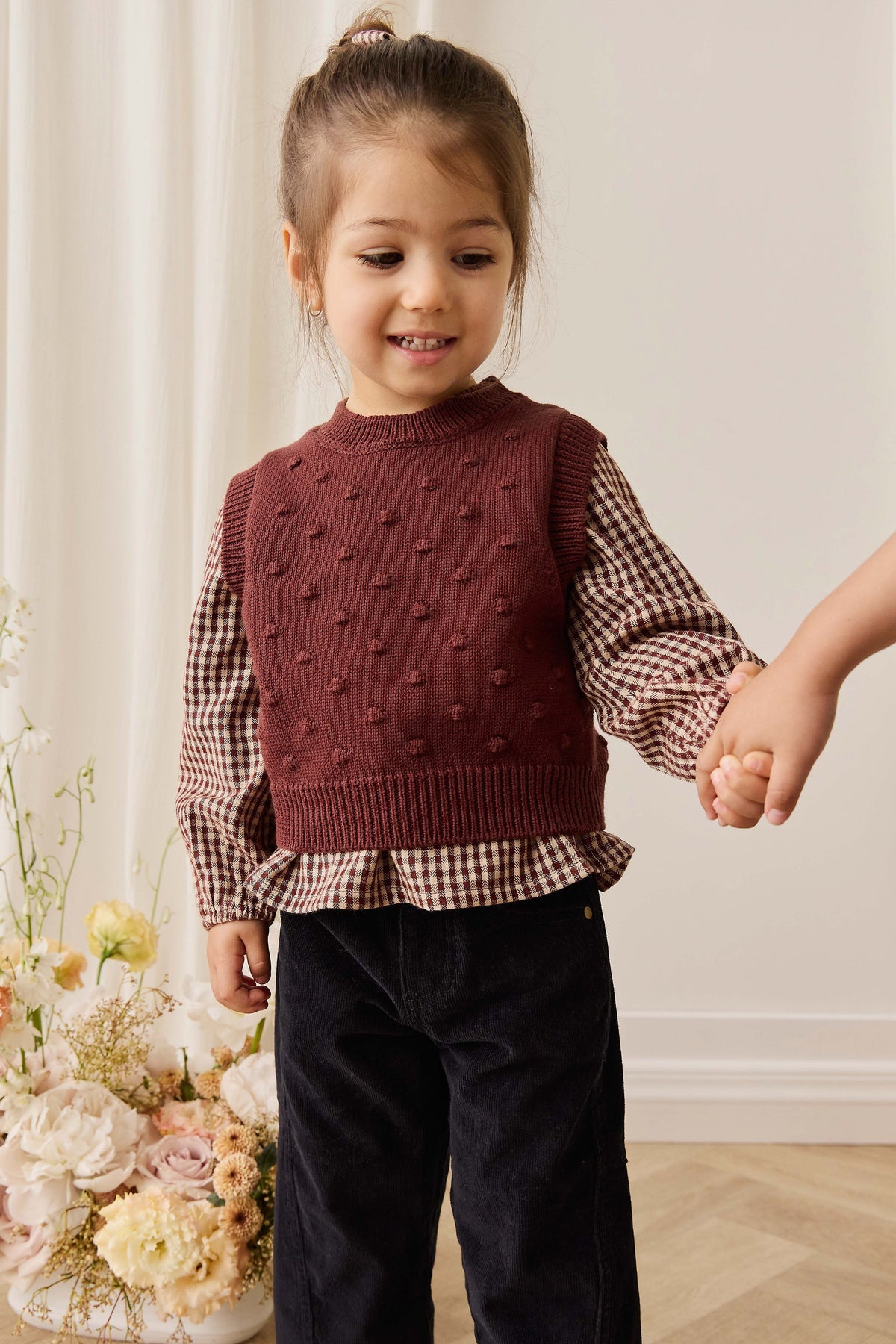 Pantalon classique en velours côtelé ébène coton-élasthanne avec taille élastiquée et poches fonctionnelles pour enfants