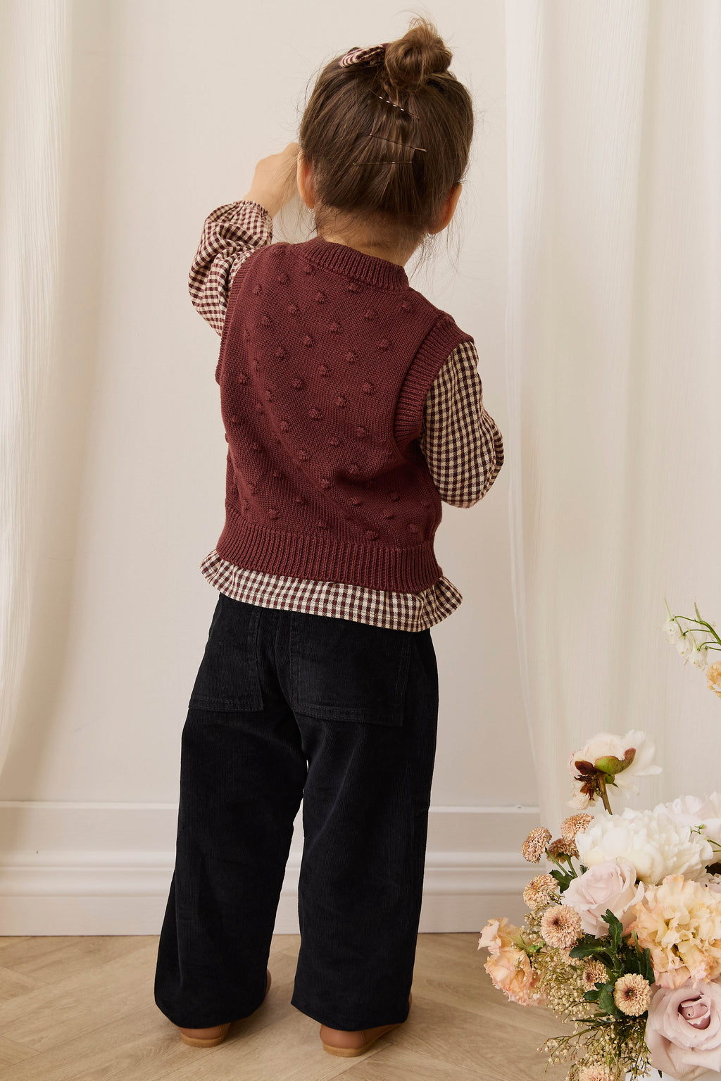 Pantalon classique en velours côtelé ébène coton-élasthanne avec taille élastiquée et poches fonctionnelles pour enfants