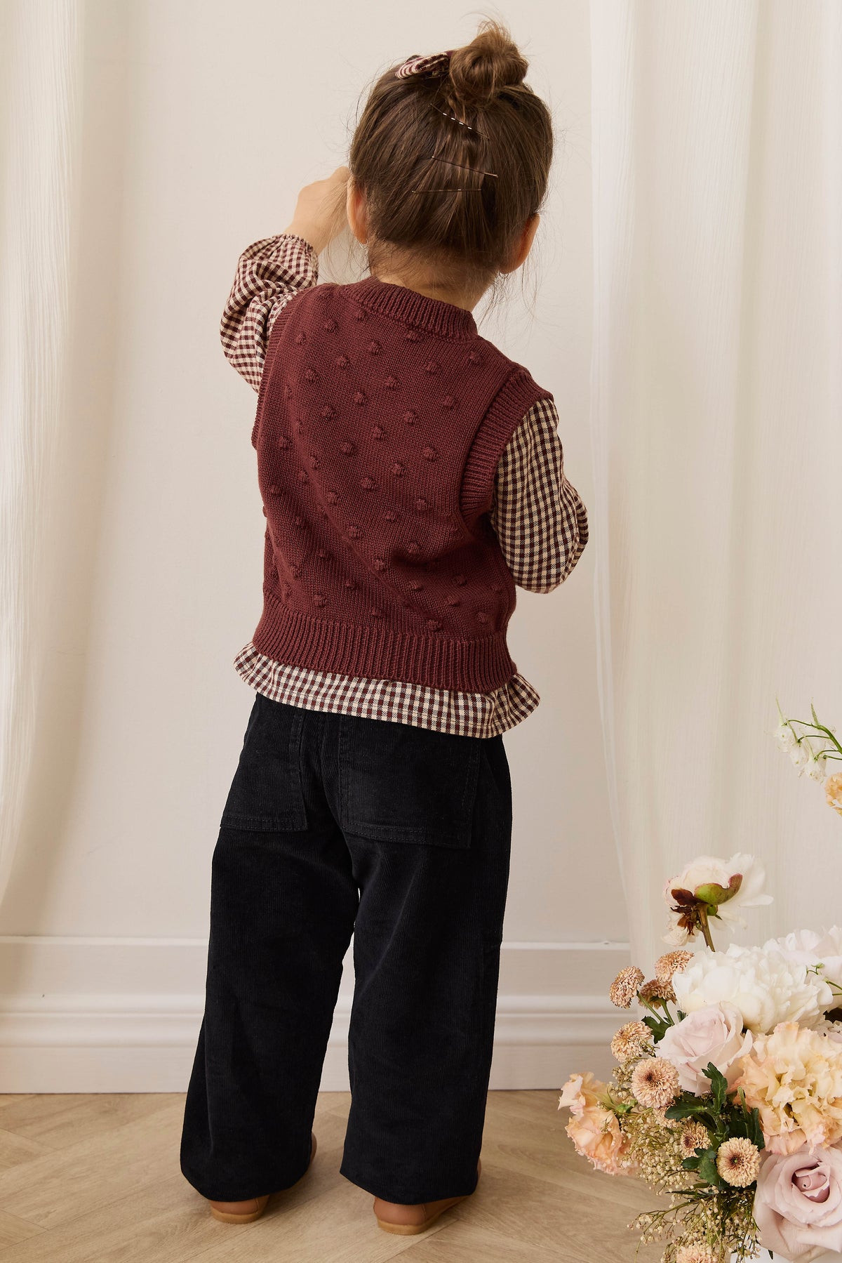 Pantalon classique en velours côtelé ébène coton-élasthanne avec taille élastiquée et poches fonctionnelles pour enfants