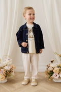 Veste Enfant Classique en Jean Indigo en Coton Élasthanne avec Boutons sur le Devant et Poches Plaques