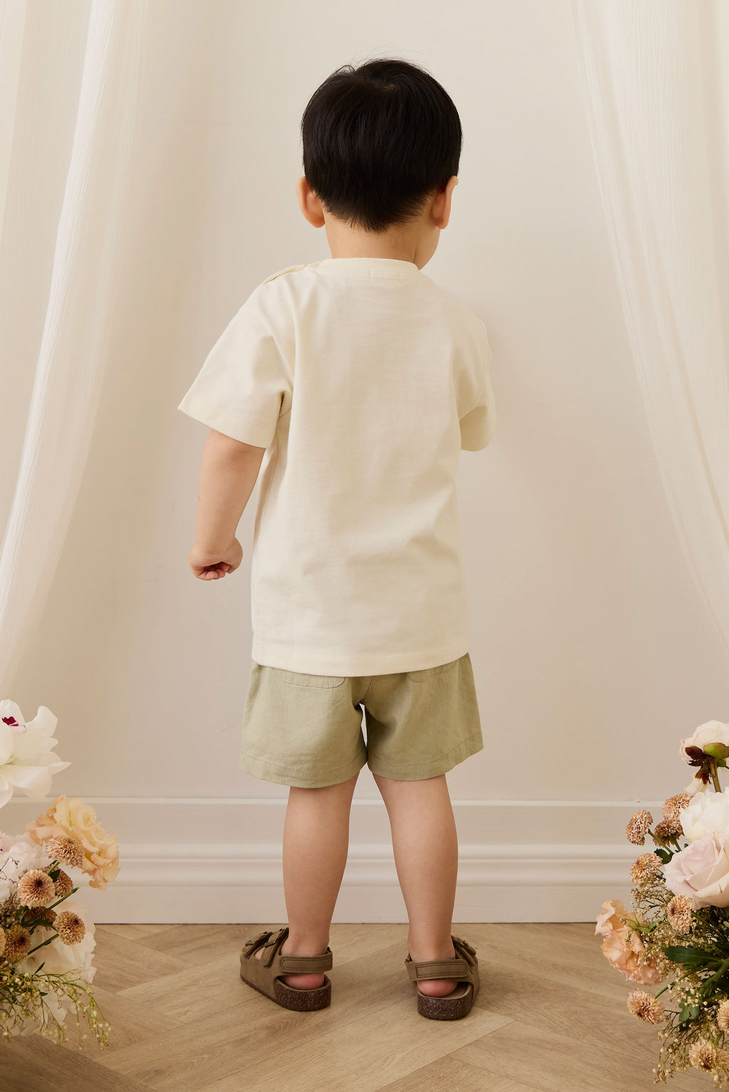 Short décontracté en mélange lin-coton « Lichen » avec taille élastique à cordon de serrage pour enfants