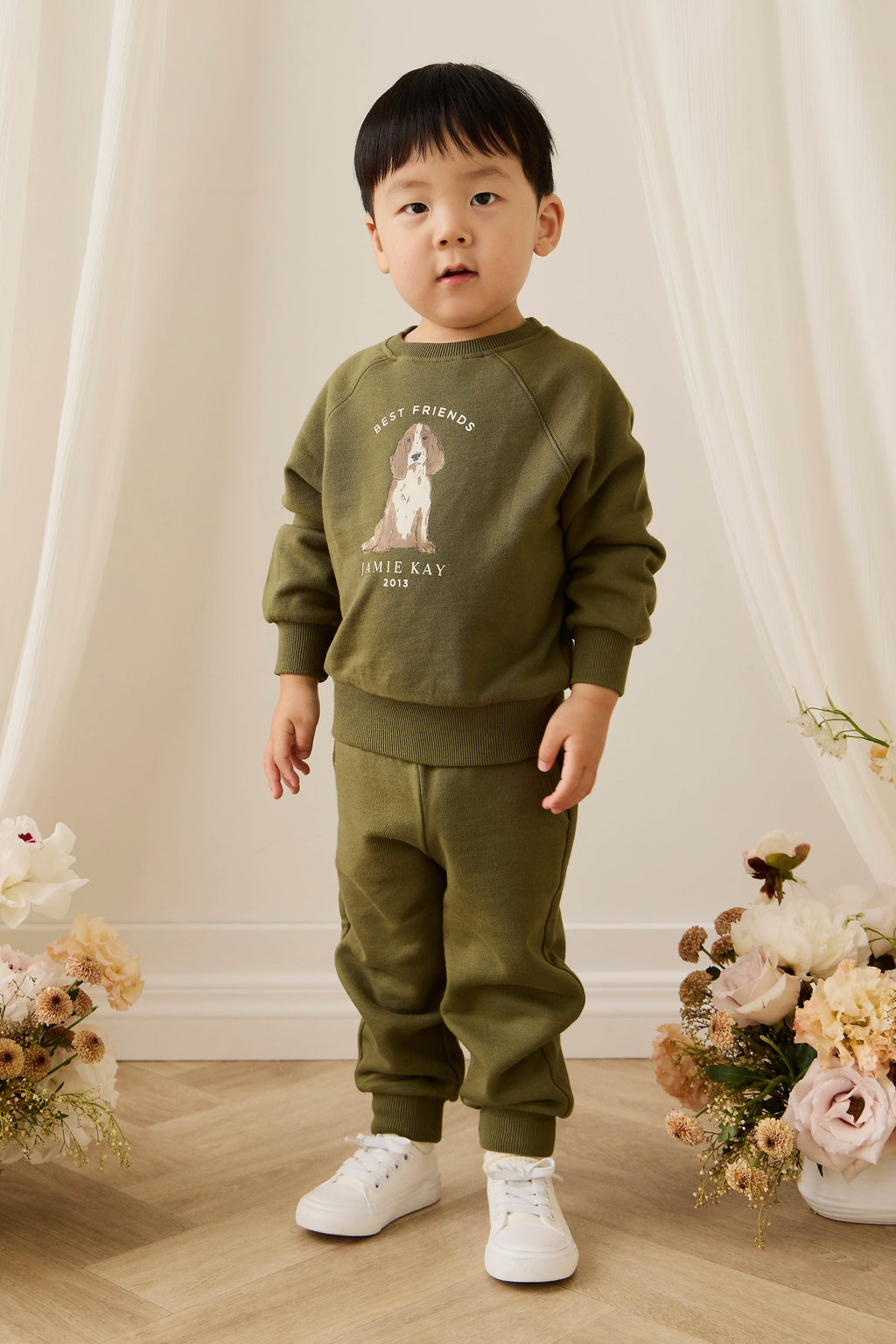 Pantalon de jogging en coton biologique Sicilian Olive décontracté avec cordon de serrage élastique à la taille pour enfants