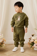 Pantalon de jogging en coton biologique Sicilian Olive décontracté avec cordon de serrage élastique à la taille pour enfants