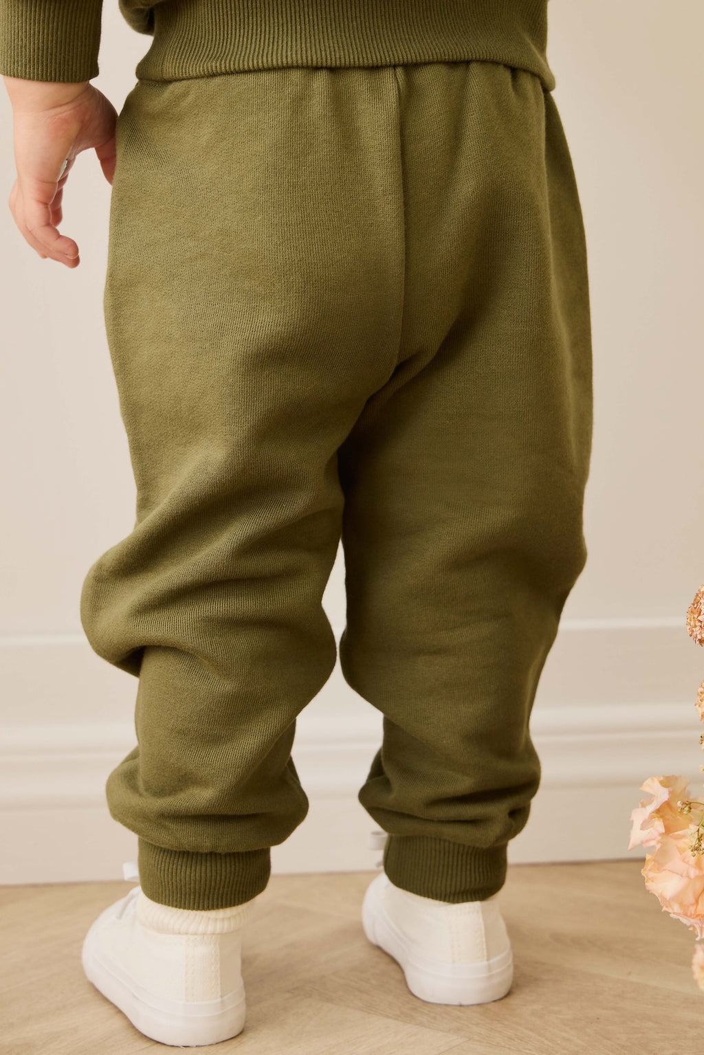 Pantalon de jogging en coton biologique Sicilian Olive décontracté avec cordon de serrage élastique à la taille pour enfants