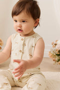 Grenouillère sans manches en coton biologique à imprimé ballon de sport avec boutons sur le devant pour bébés et tout-petits