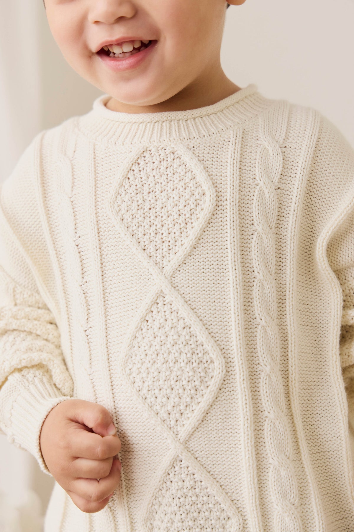 Pull en coton doux blanc nuage à torsades avec poignets côtelés pour bébé et enfant (superposition)