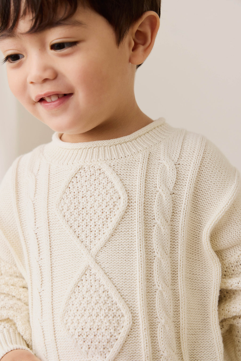Pull en coton doux blanc nuage à torsades avec poignets côtelés pour bébé et enfant (superposition)