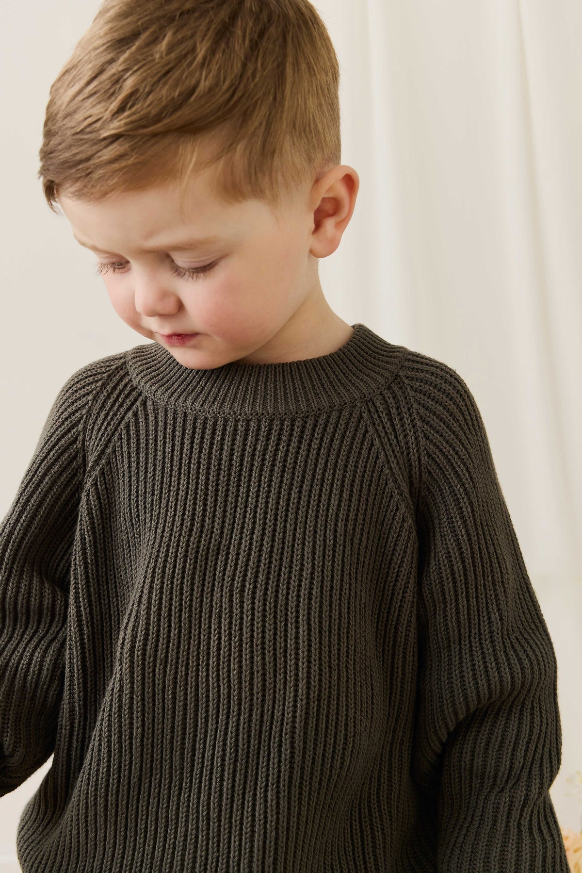Pull en coton biologique classique en maille côtelée à coupe décontractée pour superposer bébé et enfant