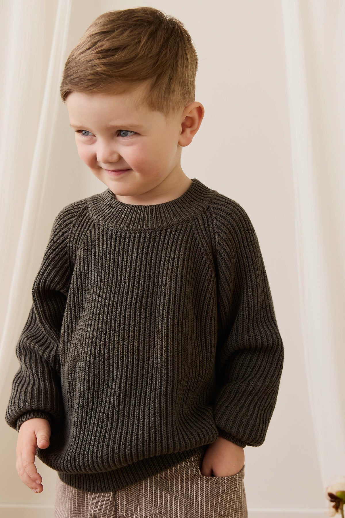 Pull en coton biologique classique en maille côtelée à coupe décontractée pour superposer bébé et enfant