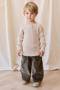 Pantalon décontracté en velours côtelé de coton-élasthanne marron terreux avec taille élastique et poches avant pour enfants