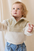 Polaire sherpa douillette blanc naturel pour enfants avec col pressionné et empiècement poitrine marron sable