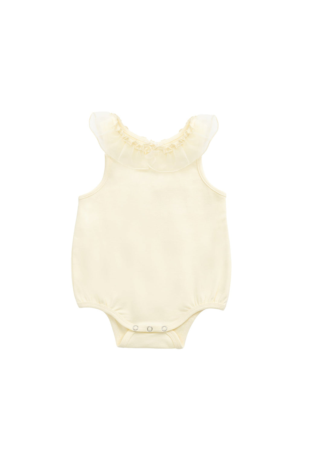 Combinaison ludique en coton-élasthanne jaune citron avec encolure à volants et boutons-pression bombés pour bébés et petites filles