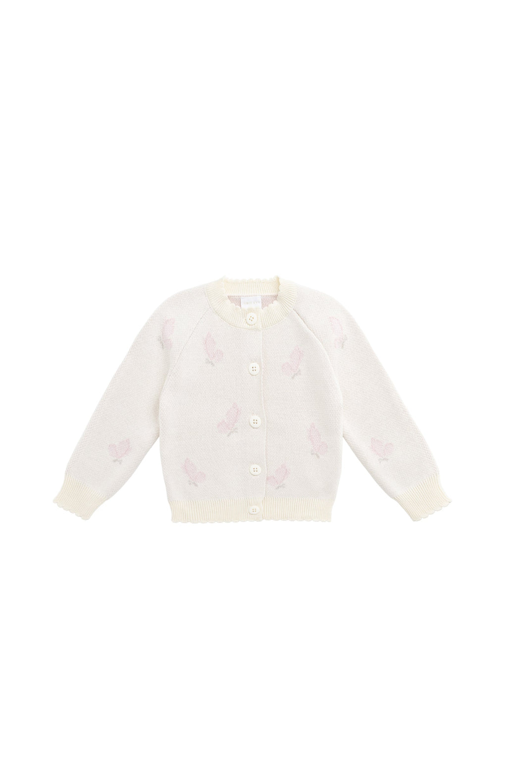 Cardigan en coton jacquard papillons pour fille avec volant et boutonnage
