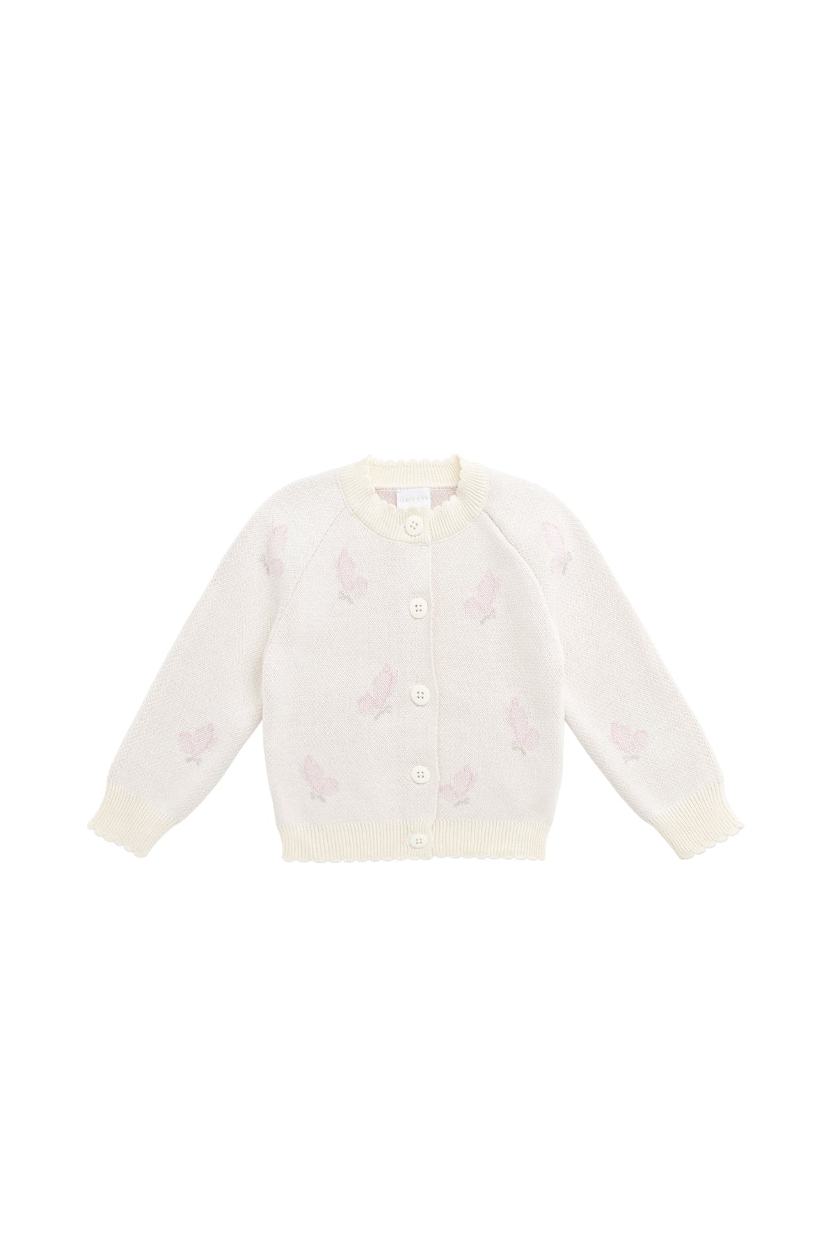 Cardigan en coton jacquard papillons pour fille avec volant et boutonnage
