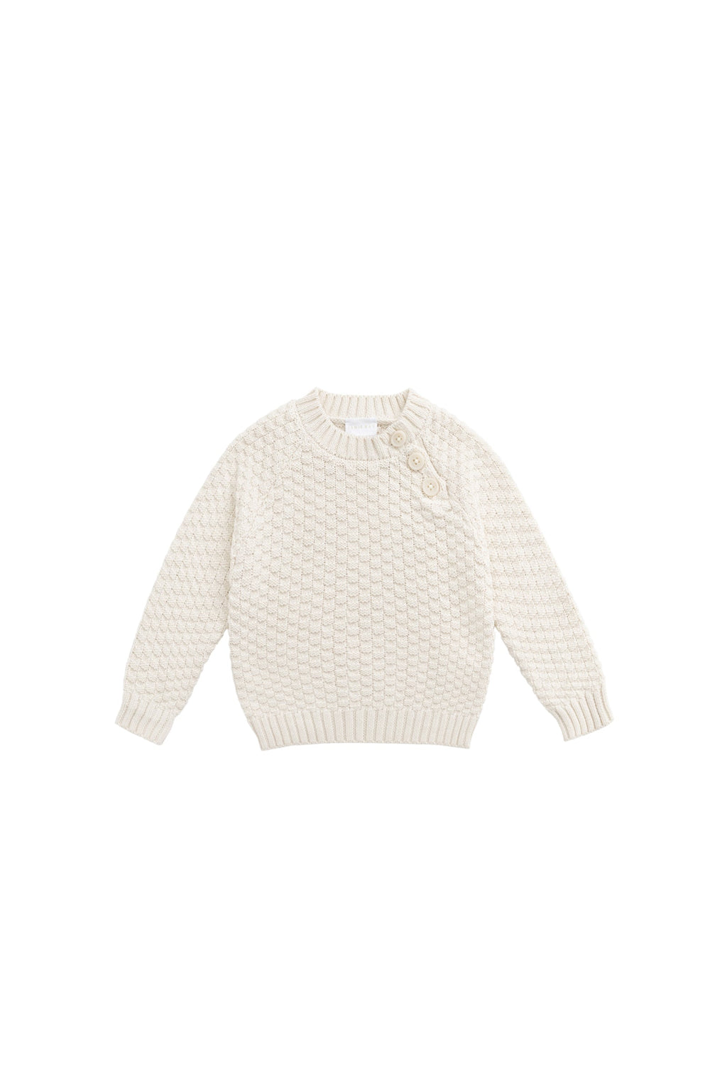 Pull en tricot de coton vanille texturé avec manches bouffantes et boutons aux épaules pour bébé et fille