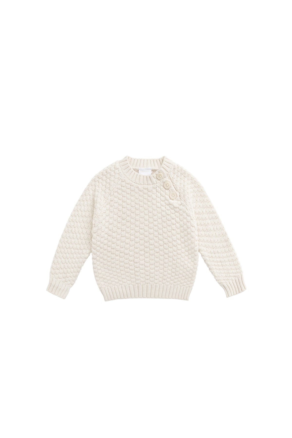 Pull en tricot de coton vanille texturé avec manches bouffantes et boutons aux épaules pour bébé et fille