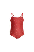 Maillot de bain une pièce sportif rouge en polyester recyclé avec protection UPF 50+ et bretelles spaghetti pour filles