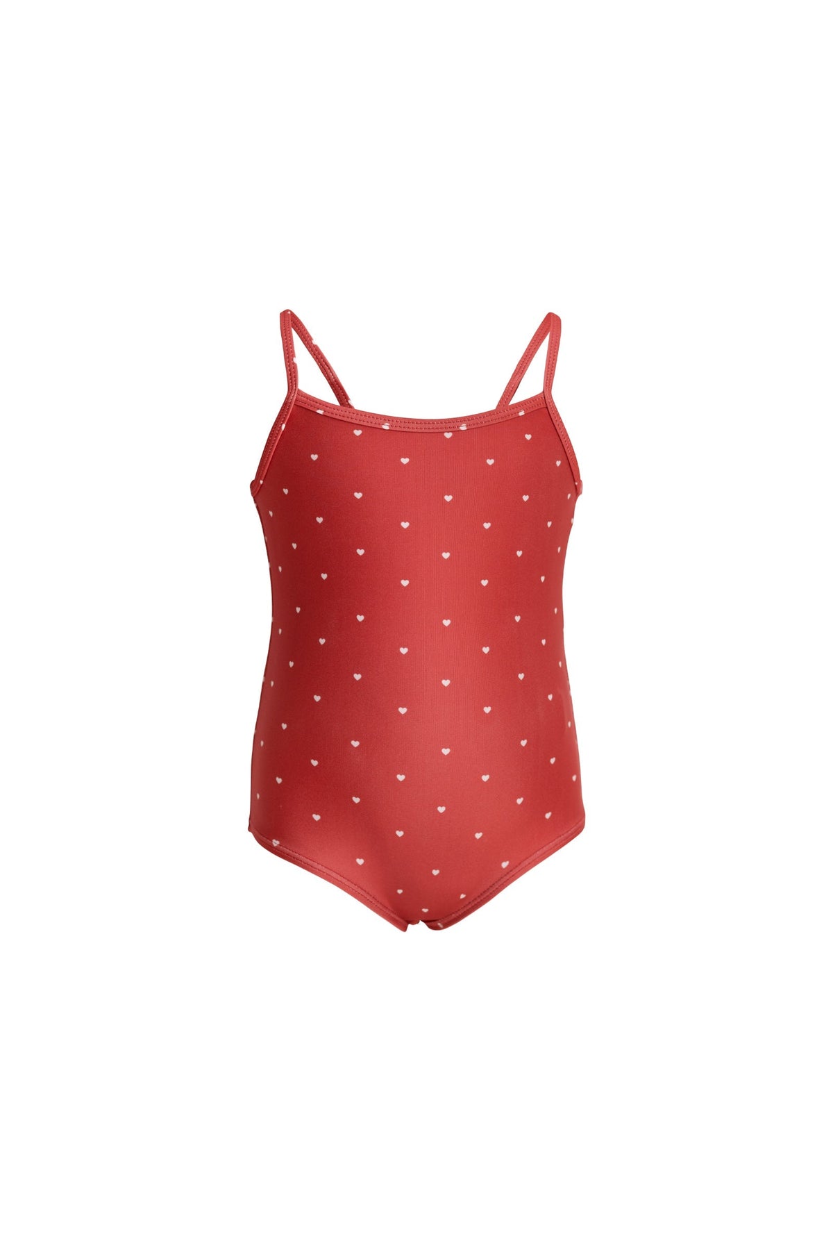 Maillot de bain une pièce sportif rouge en polyester recyclé avec protection UPF 50+ et bretelles spaghetti pour filles
