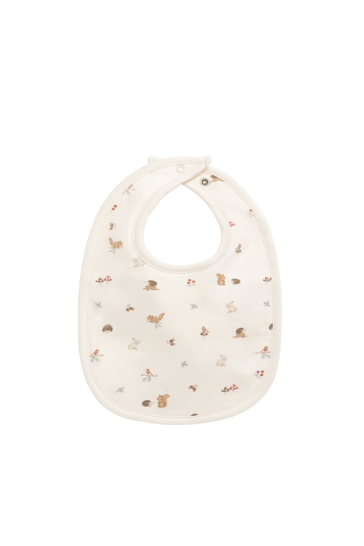 Bavoir en coton bio imprimé forêt avec boutons-pression et doublure en tissu éponge pour l'alimentation de bébé