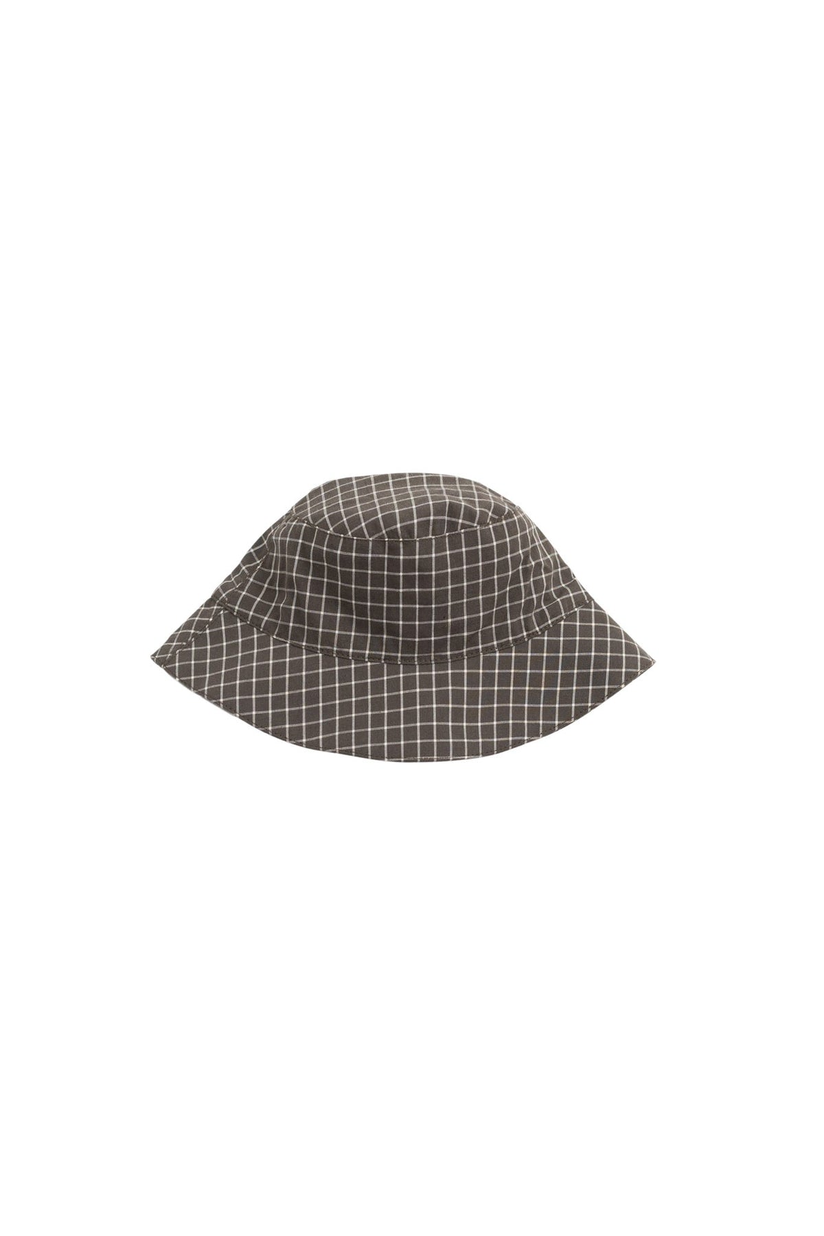 Bob en coton biologique à carreaux Classic Coffee Grid avec bord souple pour la protection solaire des enfants