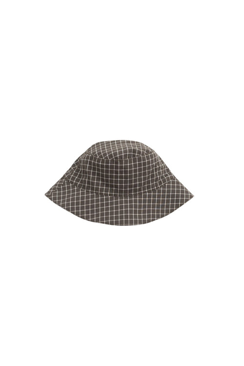 Bob en coton biologique à carreaux Classic Coffee Grid avec bord souple pour la protection solaire des enfants