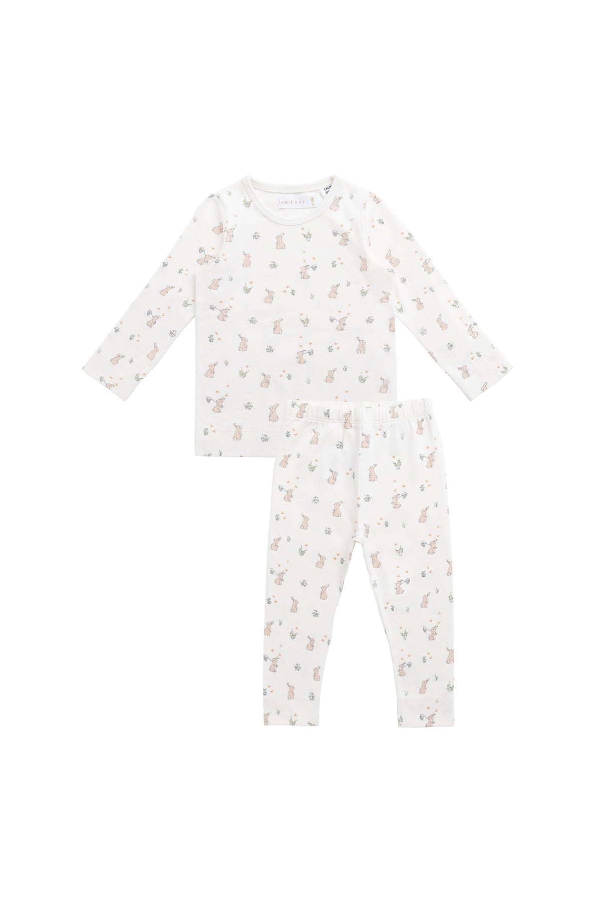 Pyjama à manches longues en coton biologique imprimé lapin de jardin pour bébés et enfants