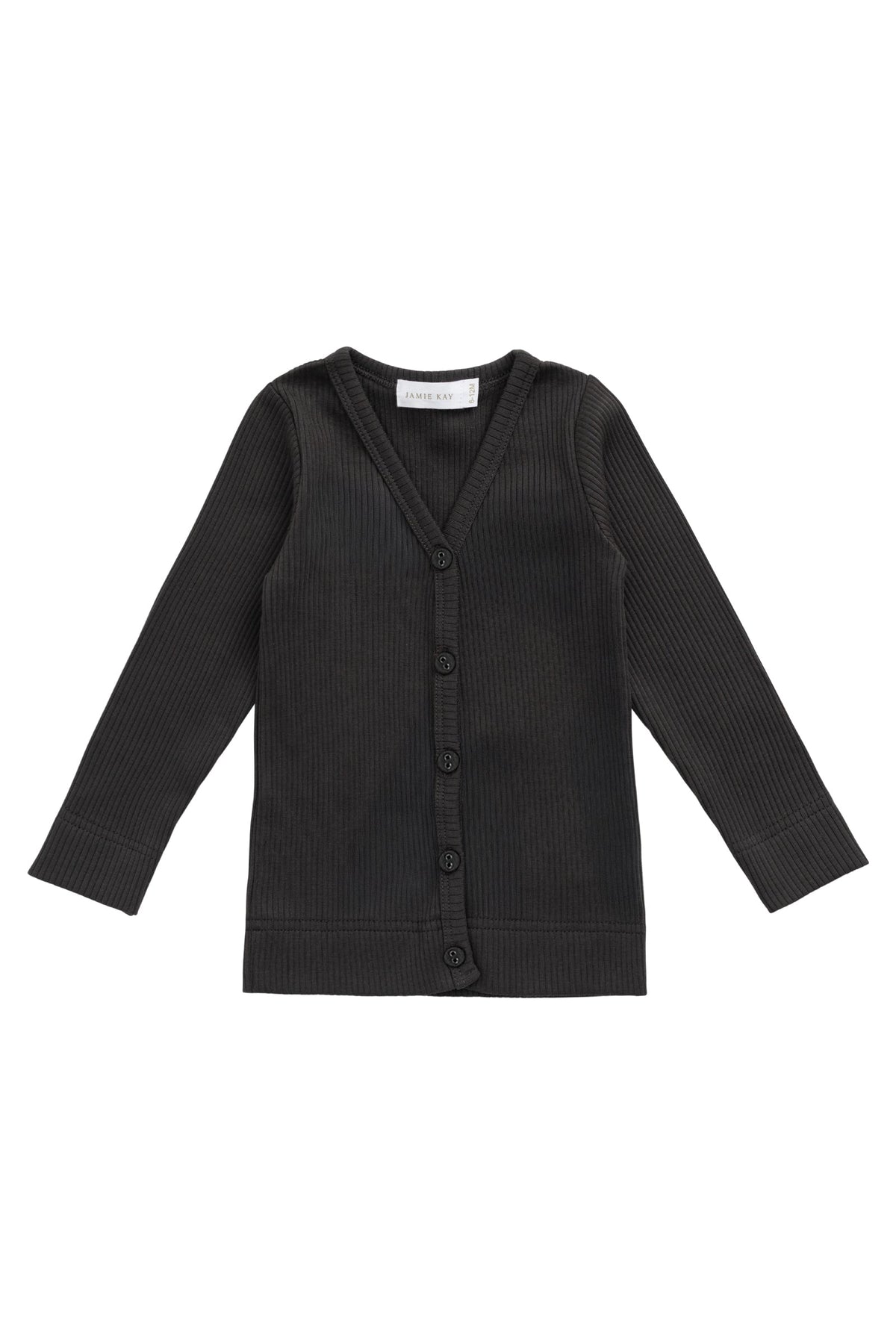 Gilet côtelé classique en coton modal biologique bistre avec col en V et boutons en noix de coco pour enfants