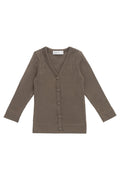 Cardigan pour enfants en coton modal biologique côtelé, col en V et boutons en noix de coco, coloris écorce de sapin classique