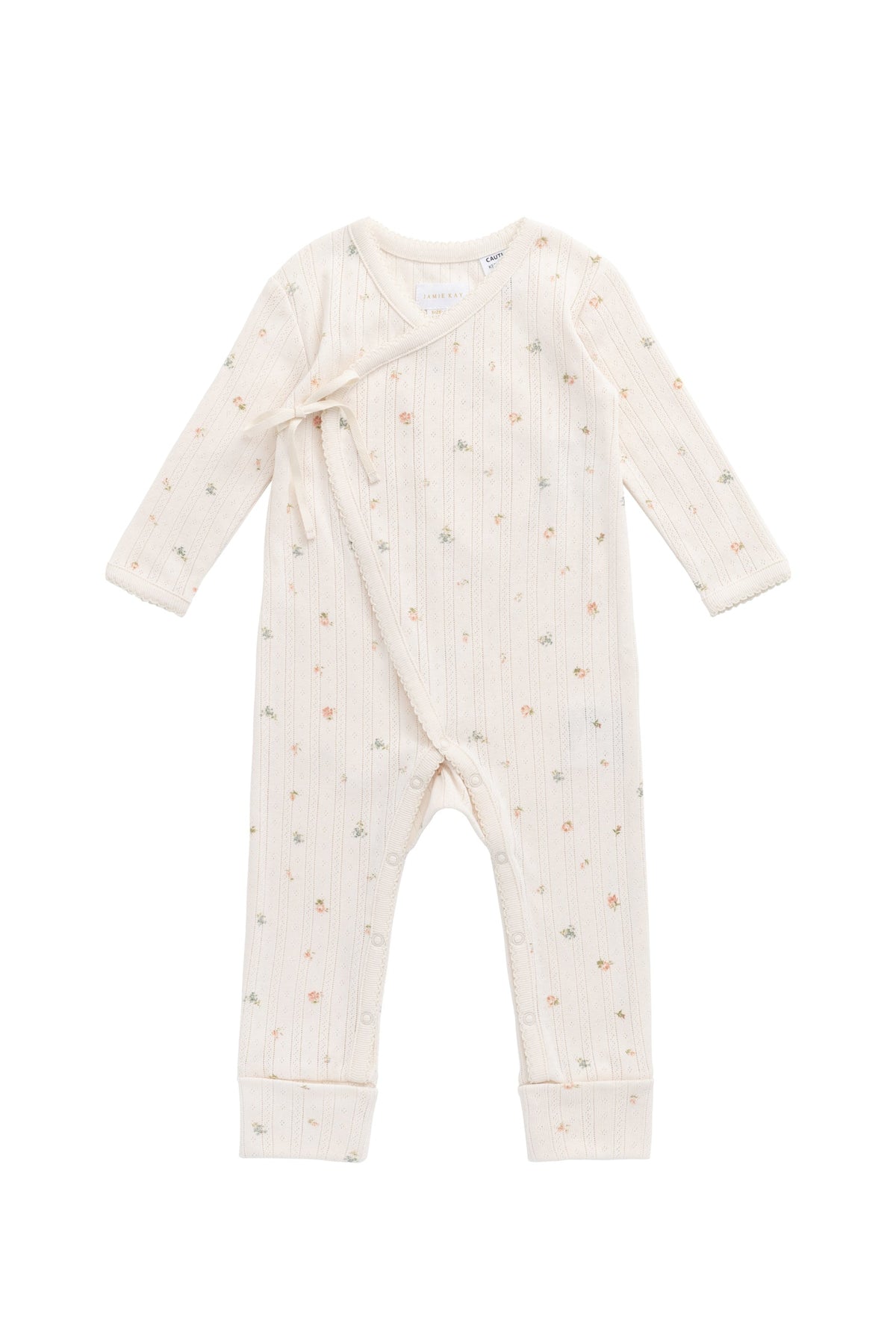 Cache-cœur une pièce en coton biologique délicat et neutre avec pointelle, lien sur le côté et boutons-pression dôme pour bébé fille