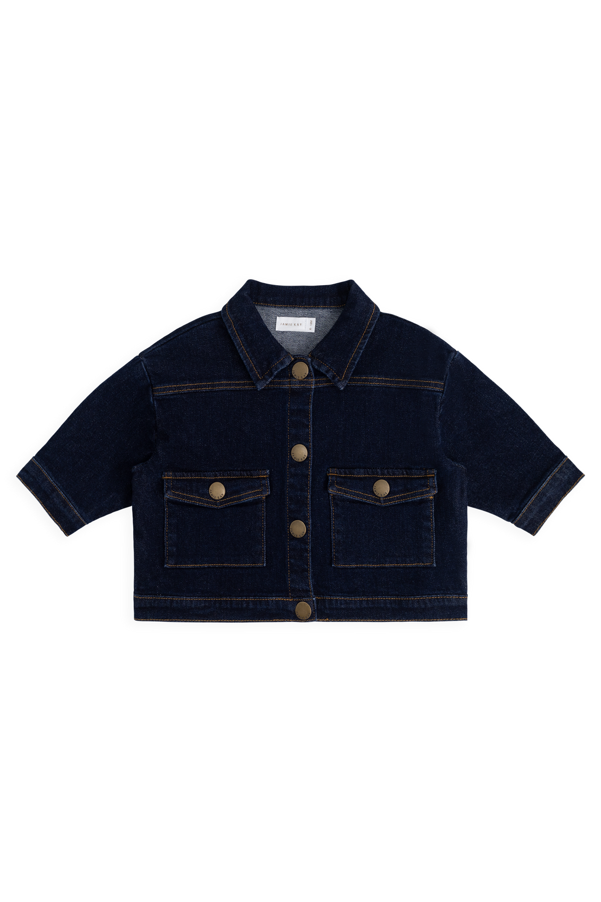 Veste Enfant Classique en Jean Indigo en Coton Élasthanne avec Boutons sur le Devant et Poches Plaques